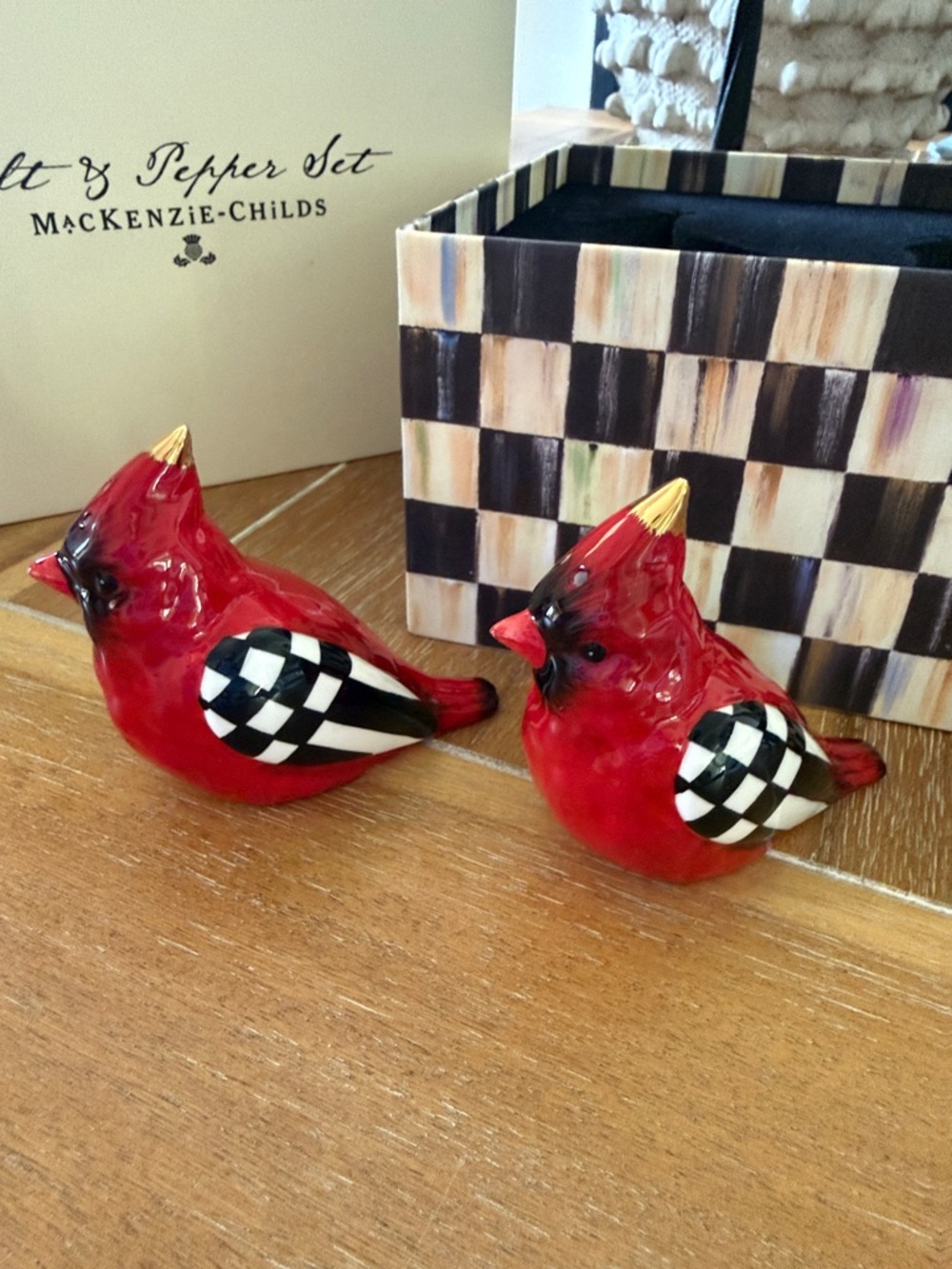 Mackenzie- Childs Cardinal Toile Salt & Pepper Shaker Set New In Box - Picture 2 of 6